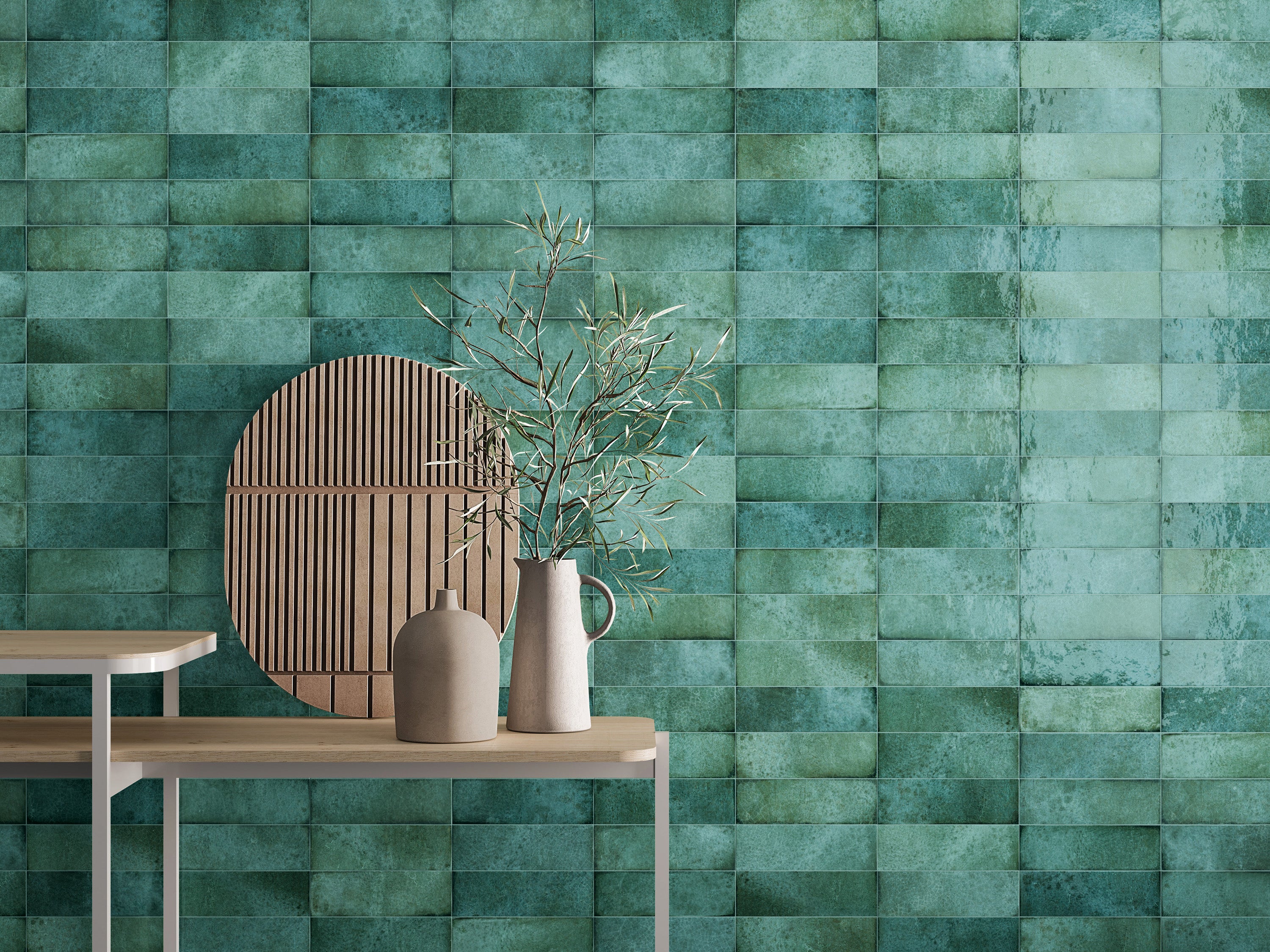 Carrelage effet Zellige Vert 20x6,5x0,85 cm Caldero - Mur intérieur
