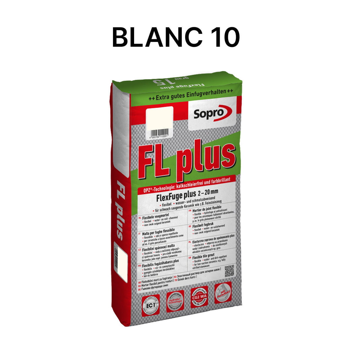 Joint carrelage intérieur et extérieur - 2 à 20 mm - Blanc 10 - Sopro FL plus - 15 kg