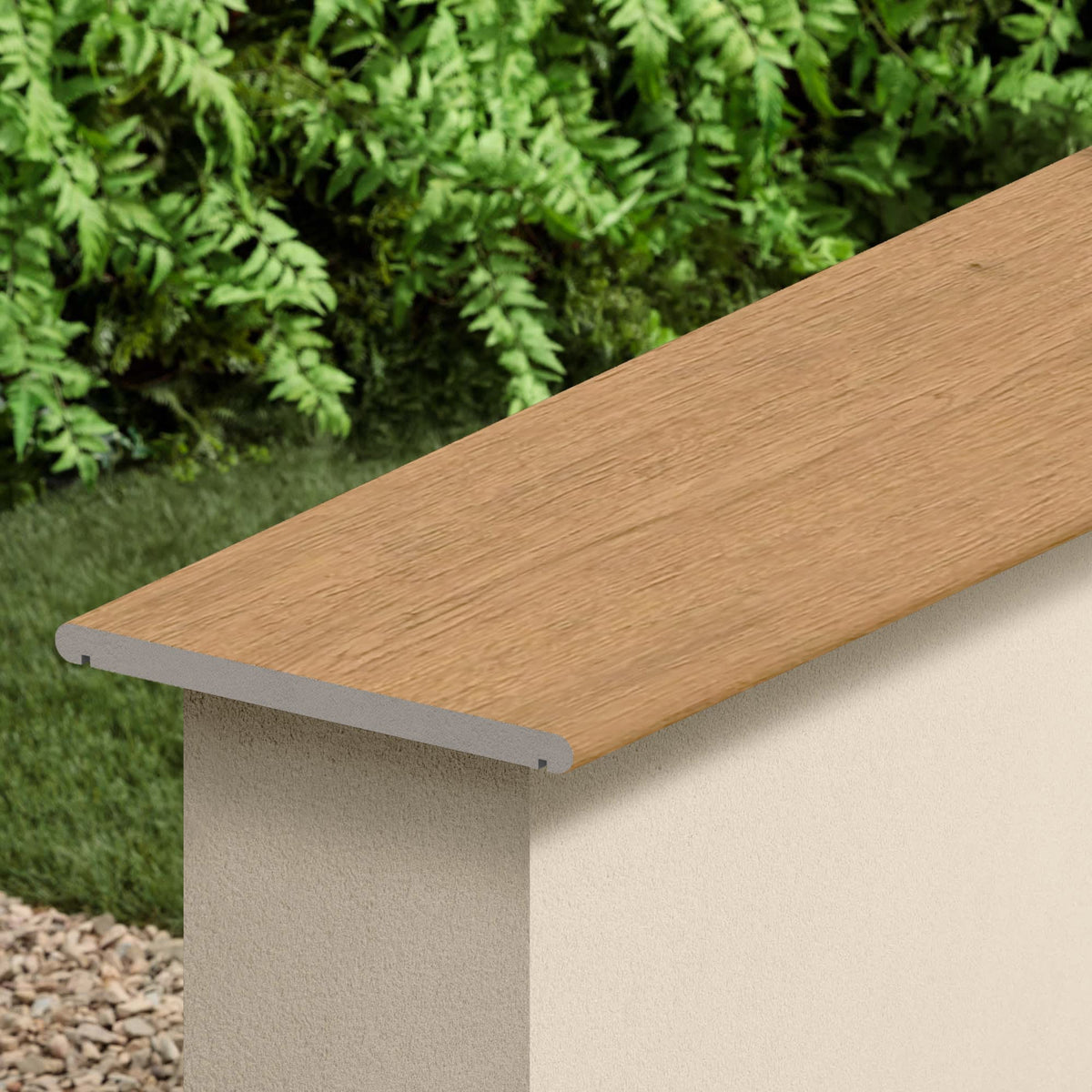 Couvertine effet Bois Chêne Miel Rustic 120x30x2 cm Bord 1/2 Rond Double Larmier Forenza