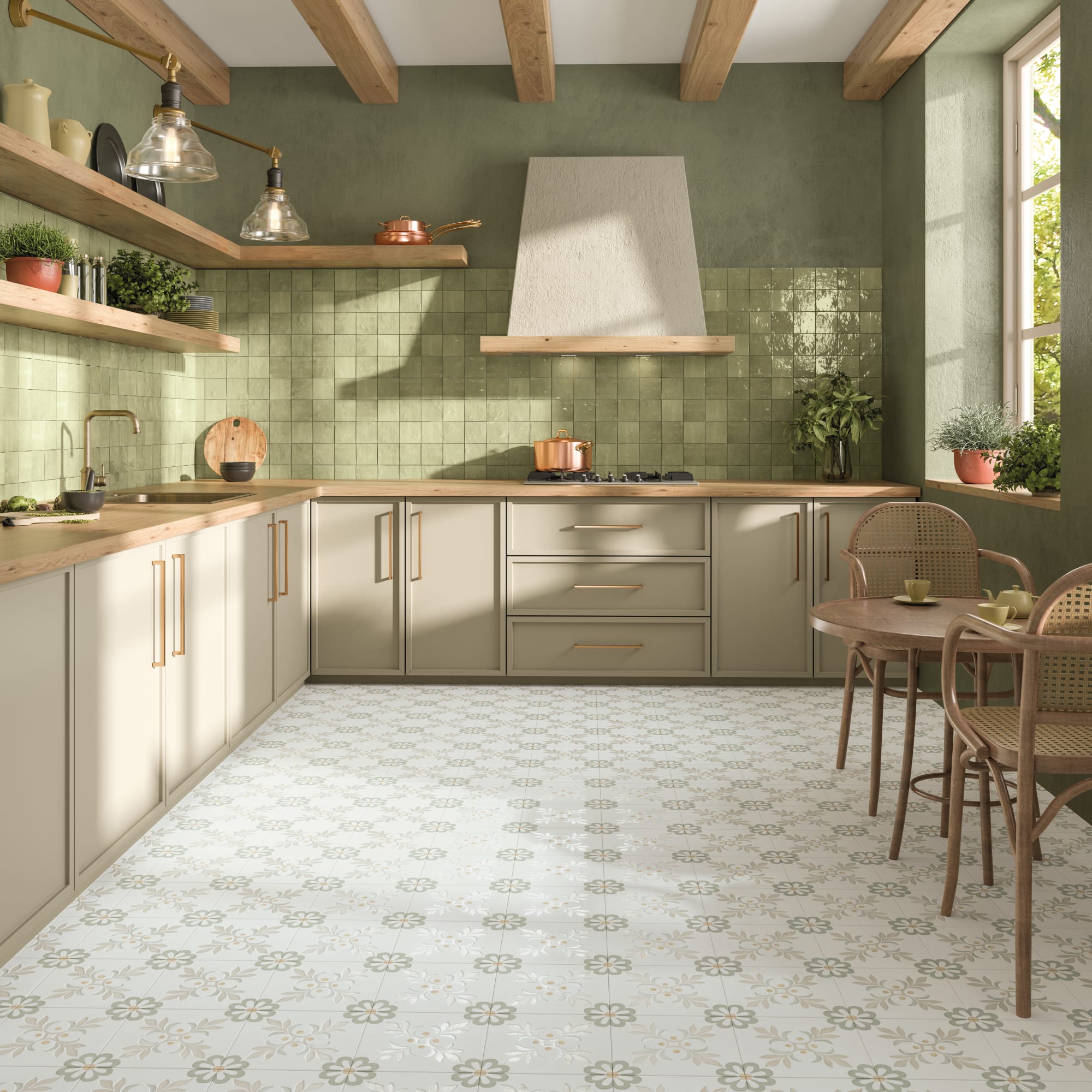 Carrelage effet Zellige Vert Sauge 10,7x10,7x0,85 cm Samorel - Mur intérieur