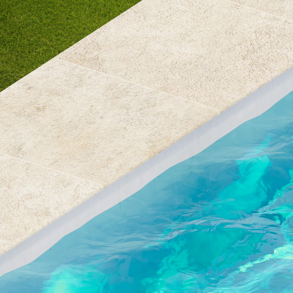 Margelle de piscine effet Pierre Calcaire Beige Clair 60x60x2 cm Bord 1/2 Rond Falnero