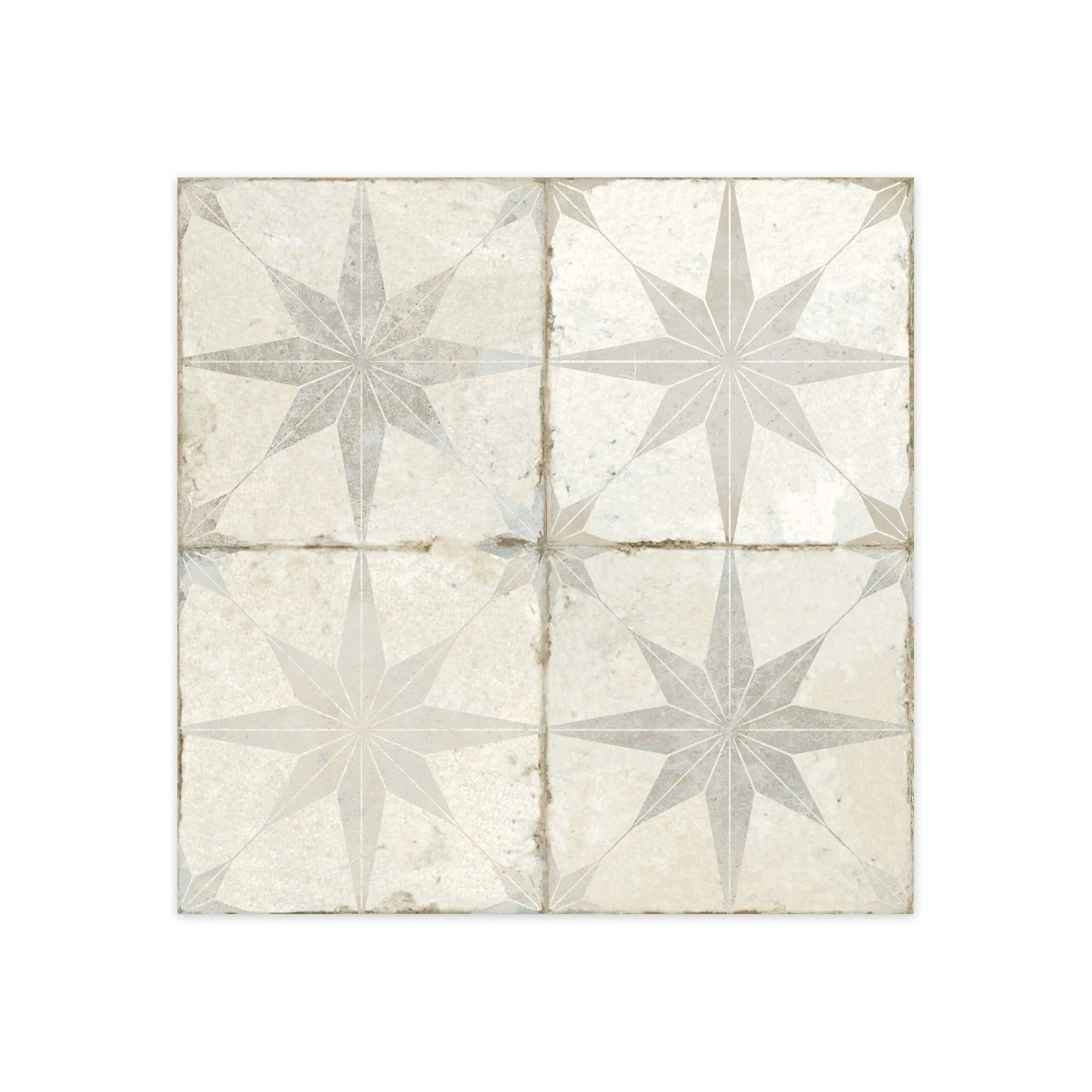 Carrelage Vintage effet Carreau ciment Etoile Blanche et Fond Blanc 45x45x0,95 cm Sparta - Sol et mur intérieur