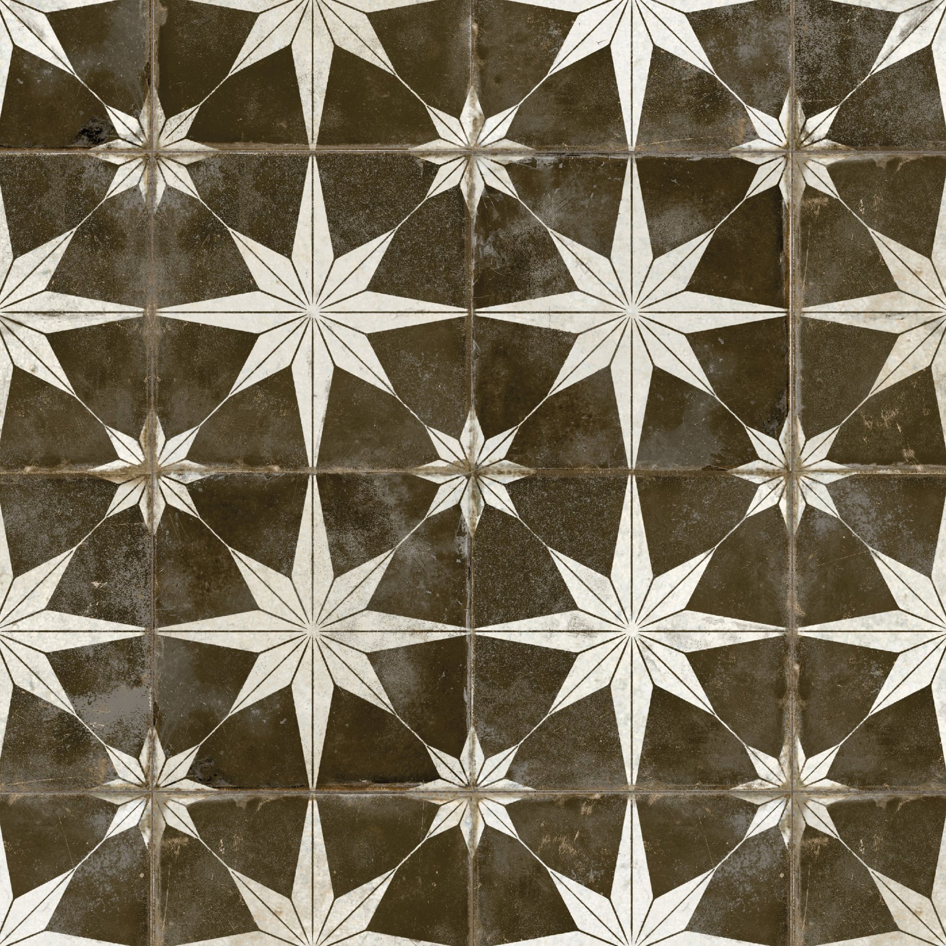 Carrelage Vintage effet Carreau ciment Etoile Blanche et Fond Noir 45x45x0,95 cm Sparta - Sol et mur intérieur