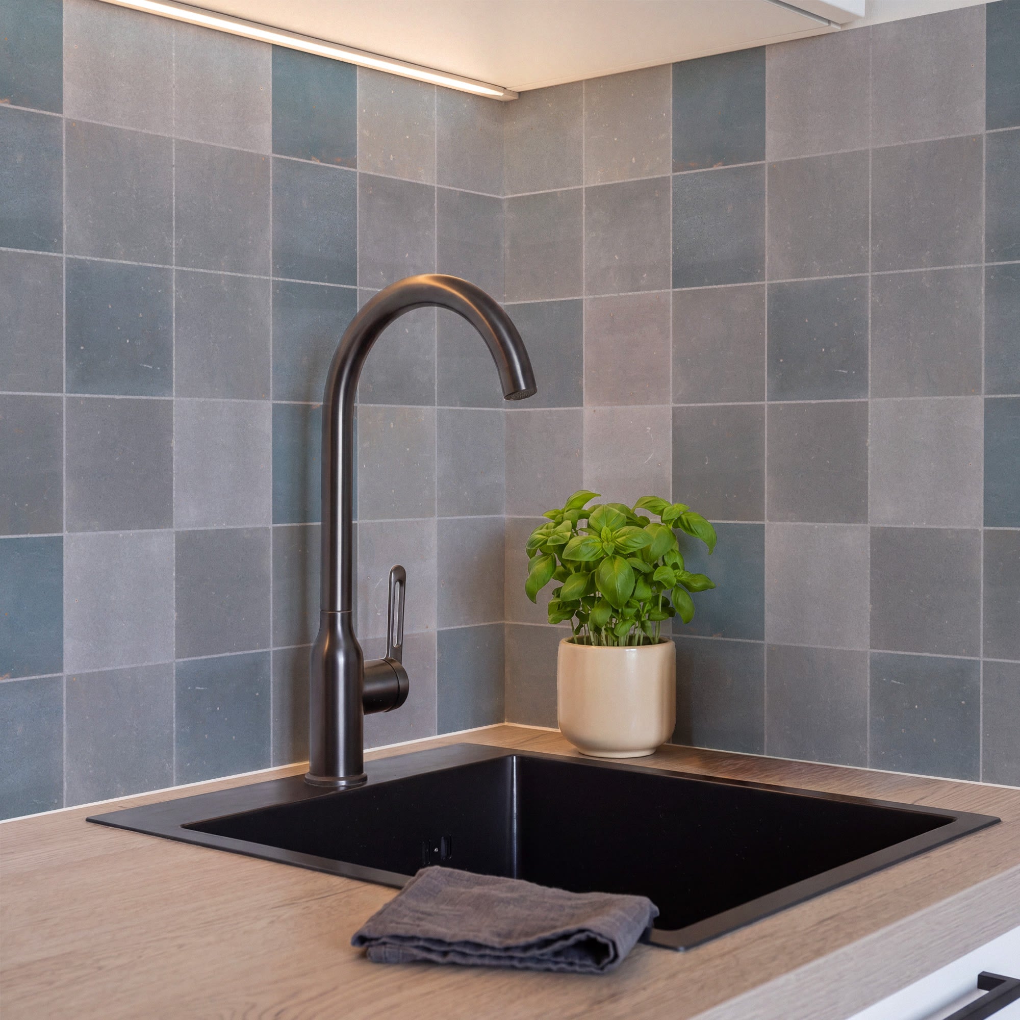 Carrelage effet Zellige Gris 10x10x0,85 cm Mat Serinor - Mur intérieur