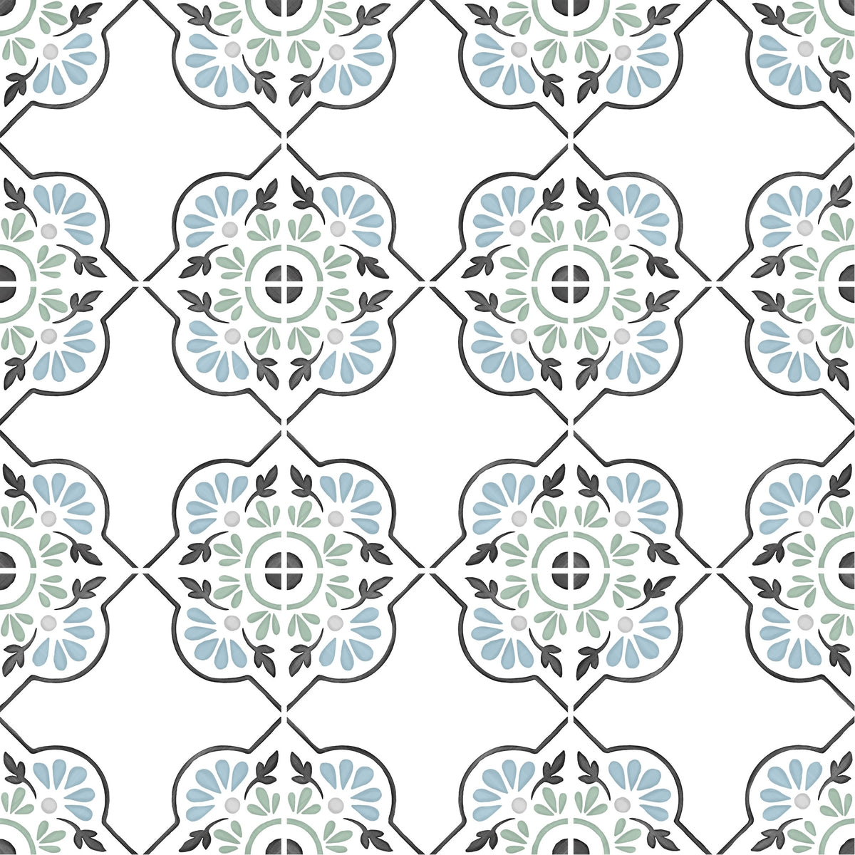 Carrelage effet Carreau ciment Lioris Bleu 12,3x12,3x0,87 cm Tanerio - Sol et mur intérieur