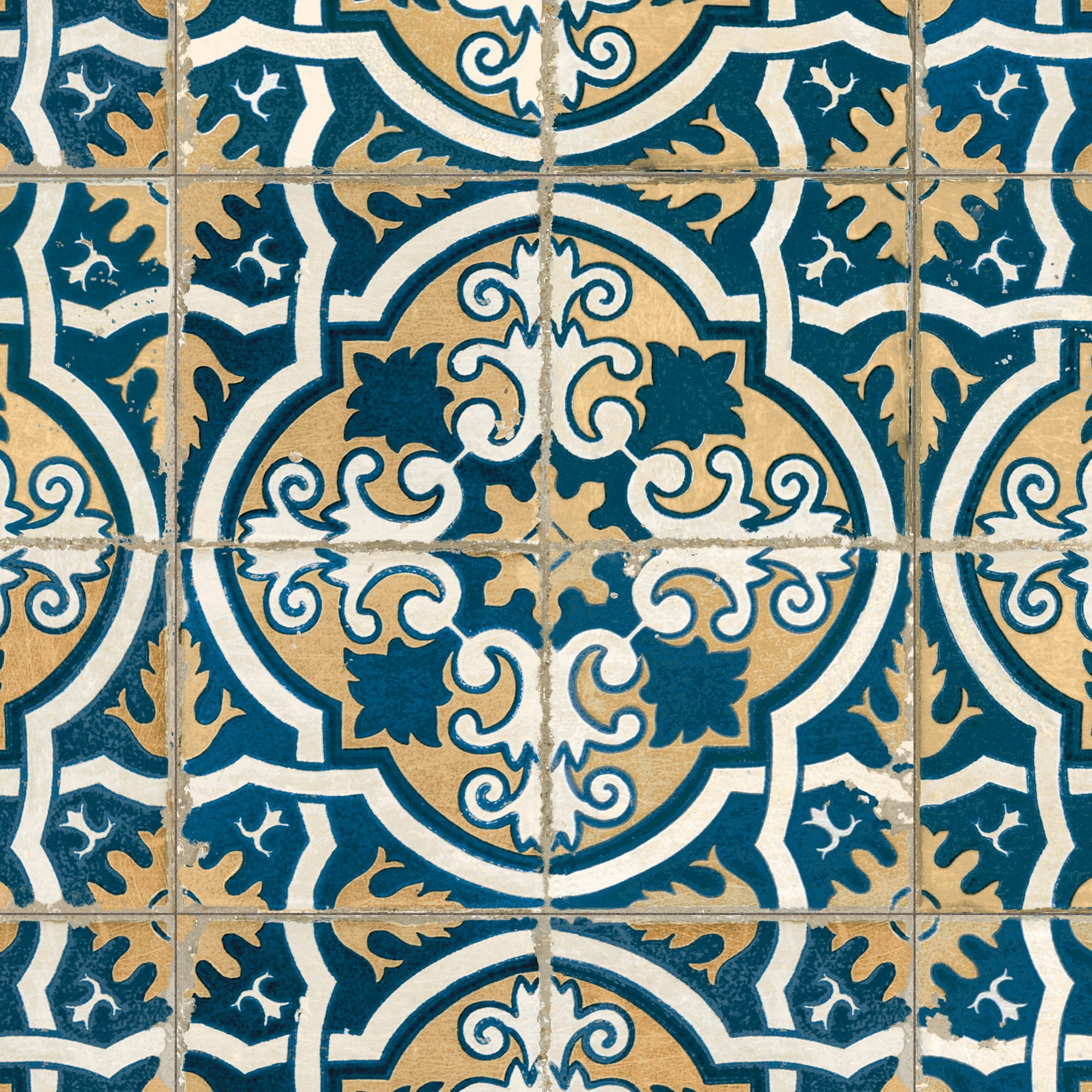 Carrelage Vintage effet Carreau ciment Bleu Ephesos 45x45x0,95 cm Azoria - Sol et mur intérieur