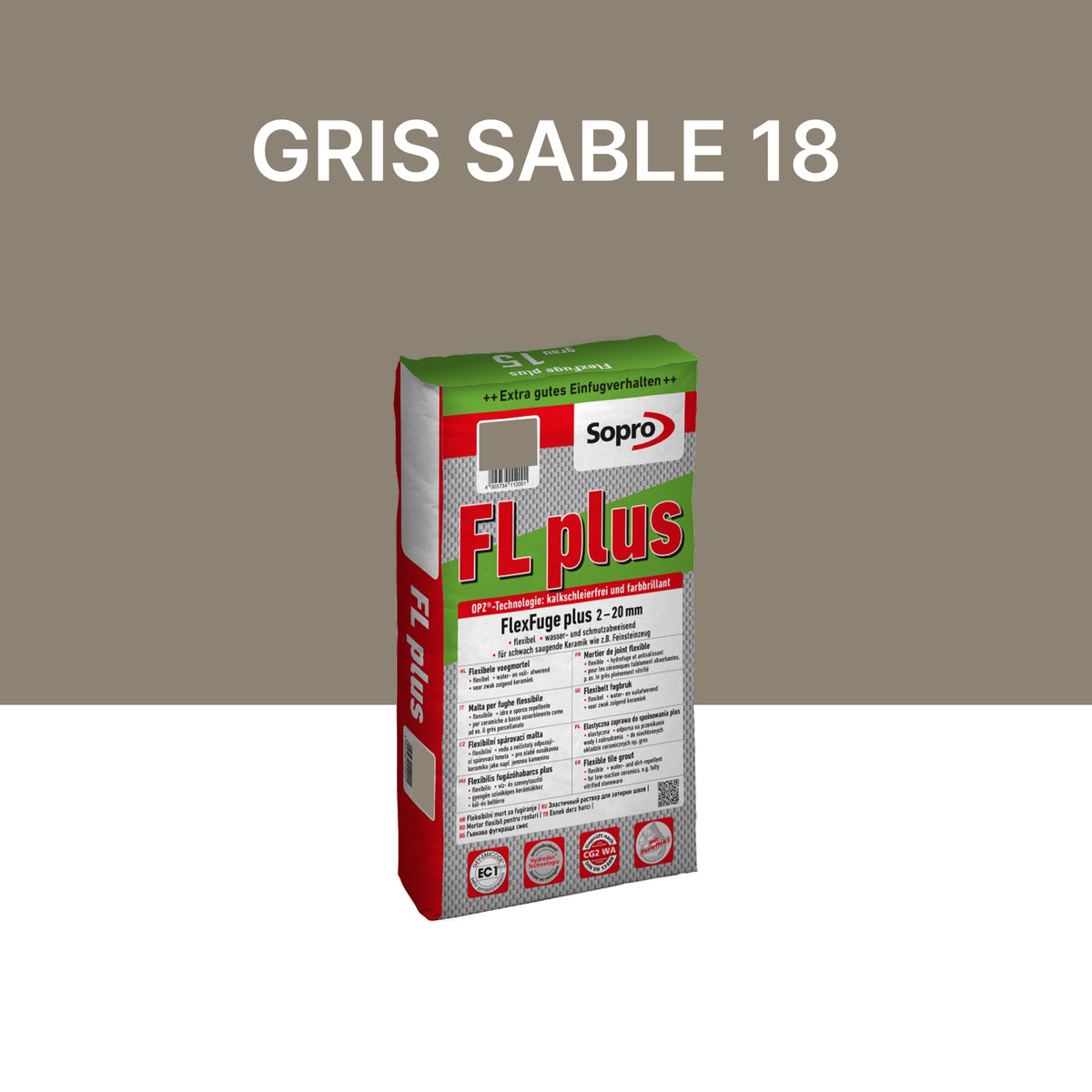 Joint carrelage intérieur et extérieur - 2 à 20 mm - Gris sable 18 - Sopro FL plus - 5 kg
