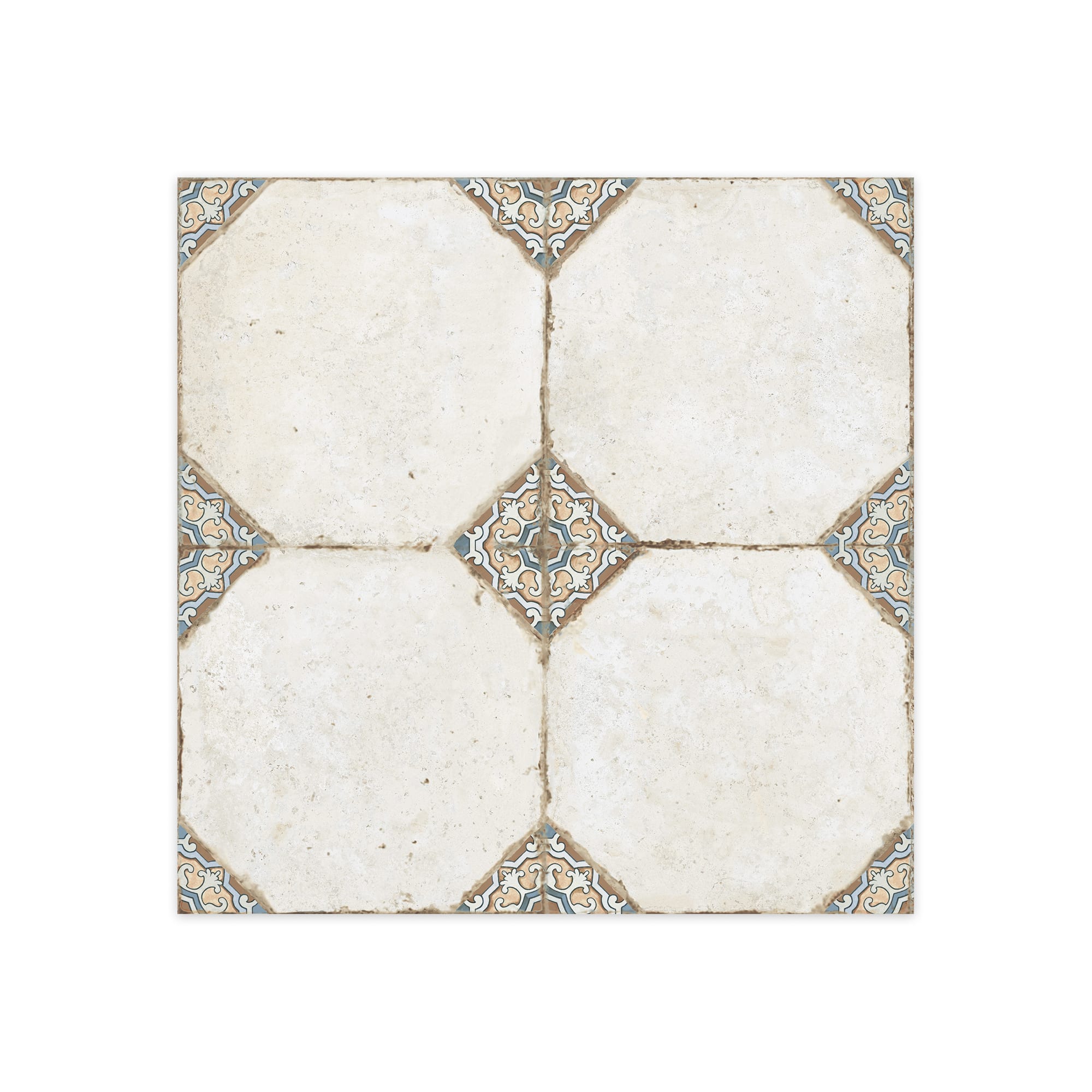 Carrelage Vintage Blanc et Multicolore Cabochon 45,2x45,2x0,95 cm Sorelia - Sol et mur intérieur