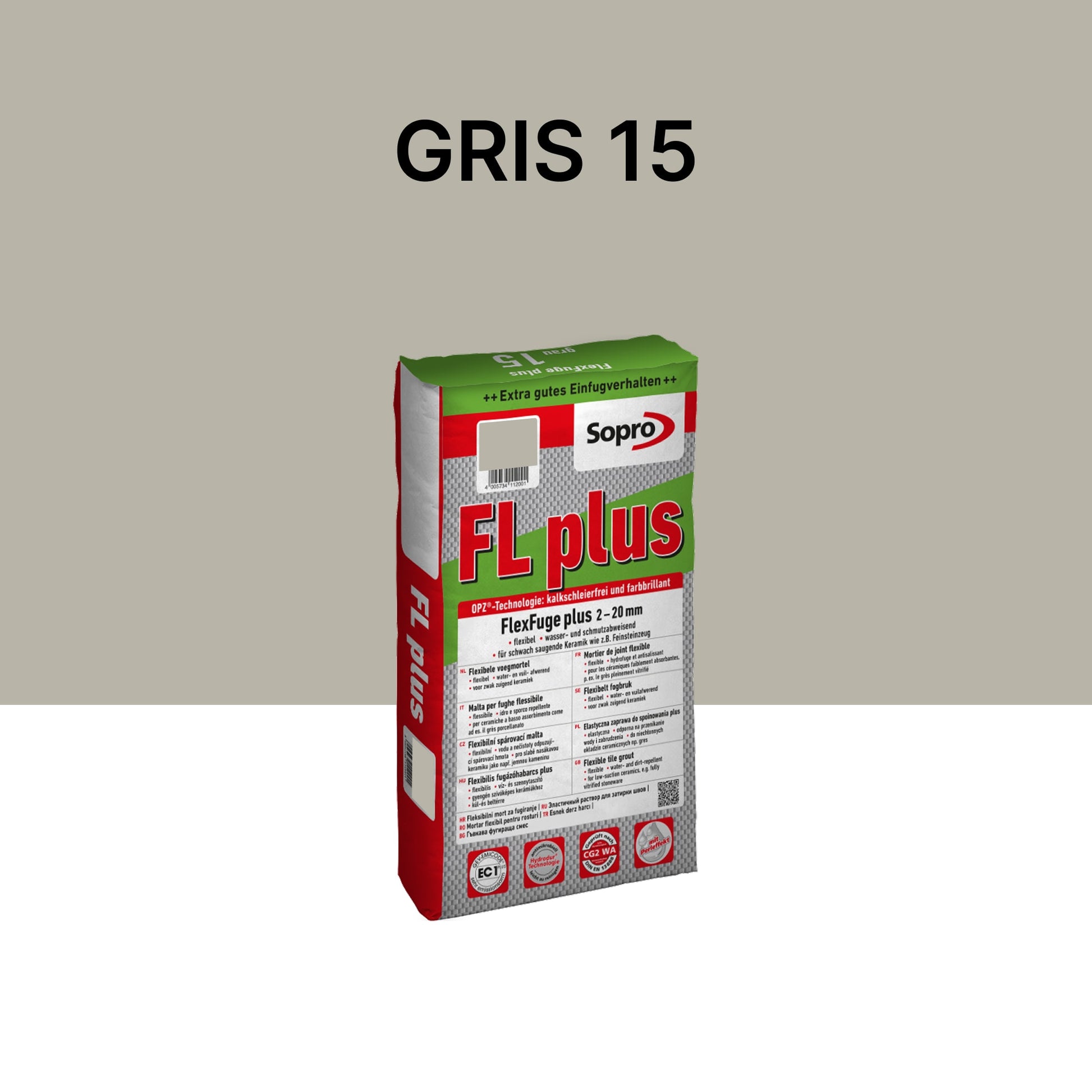Joint carrelage intérieur et extérieur - 2 à 20 mm - Gris 15 - Sopro FL plus - 5 kg
