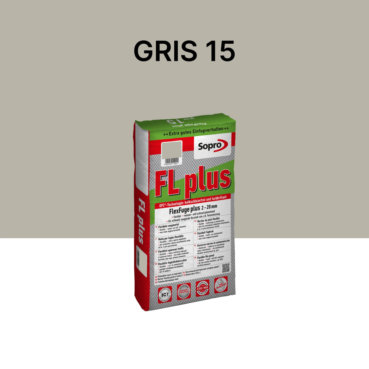 Joint carrelage intérieur et extérieur - 2 à 20 mm - Gris 15 - Sopro FL plus - 5 kg