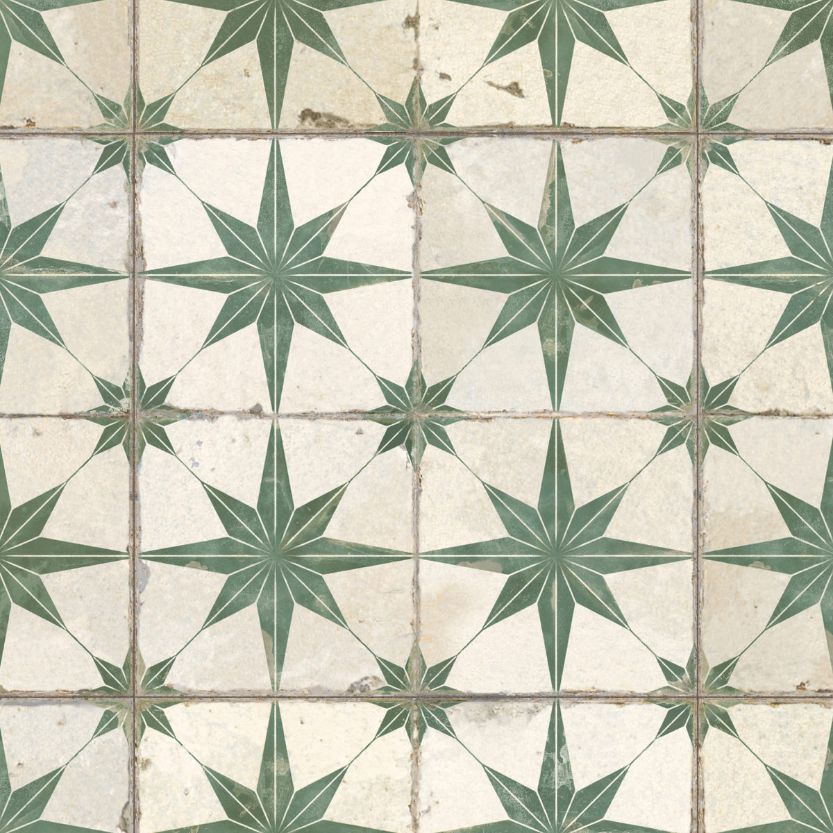 Carrelage Vintage effet Carreau ciment 3D Etoile Verte et Fond Blanc 45x45x0,95 cm Sparta - Sol et mur intérieur