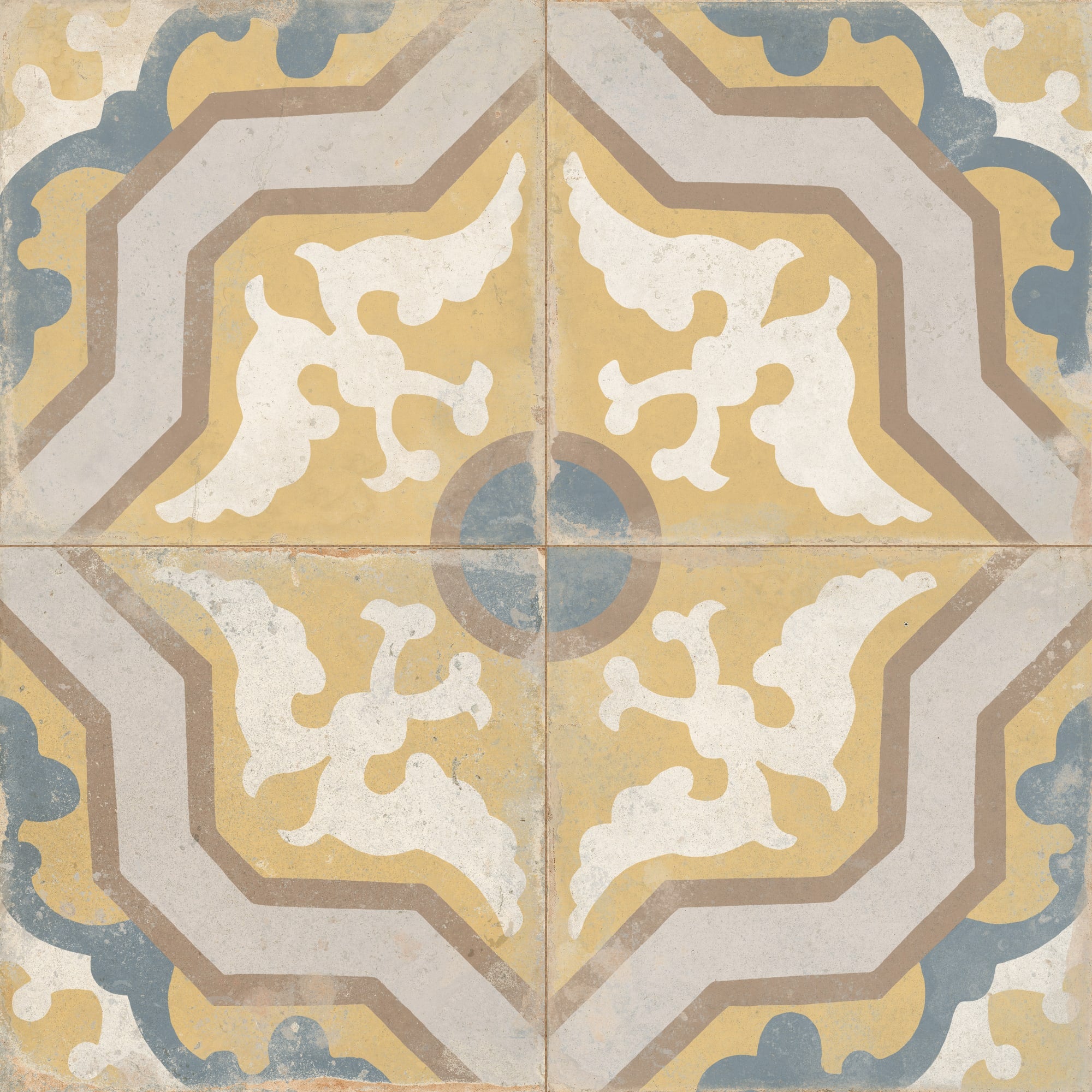 Carrelage Vintage effet Carreau ciment Moutarde 22,3x22,3x0,9 cm Virelia - Sol et mur intérieur