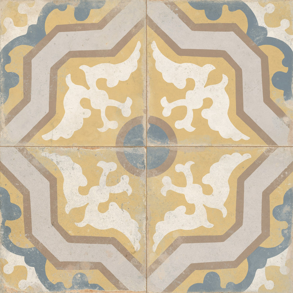 Carrelage Vintage effet Carreau ciment Moutarde 22,3x22,3x0,9 cm Virelia - Sol et mur intérieur