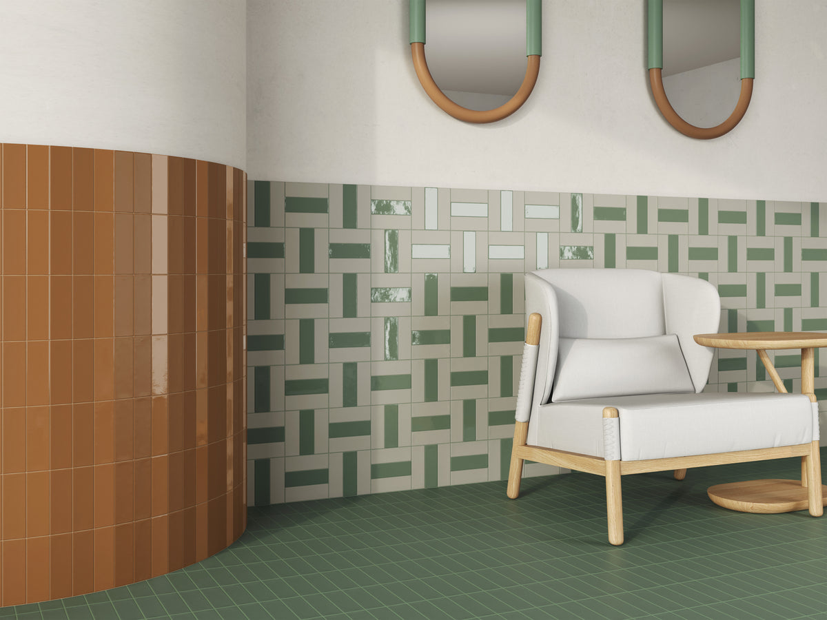 Carrelage effet Zellige Vert 14,6x4,8x0,8 cm Brillant Bravio - Mur intérieur