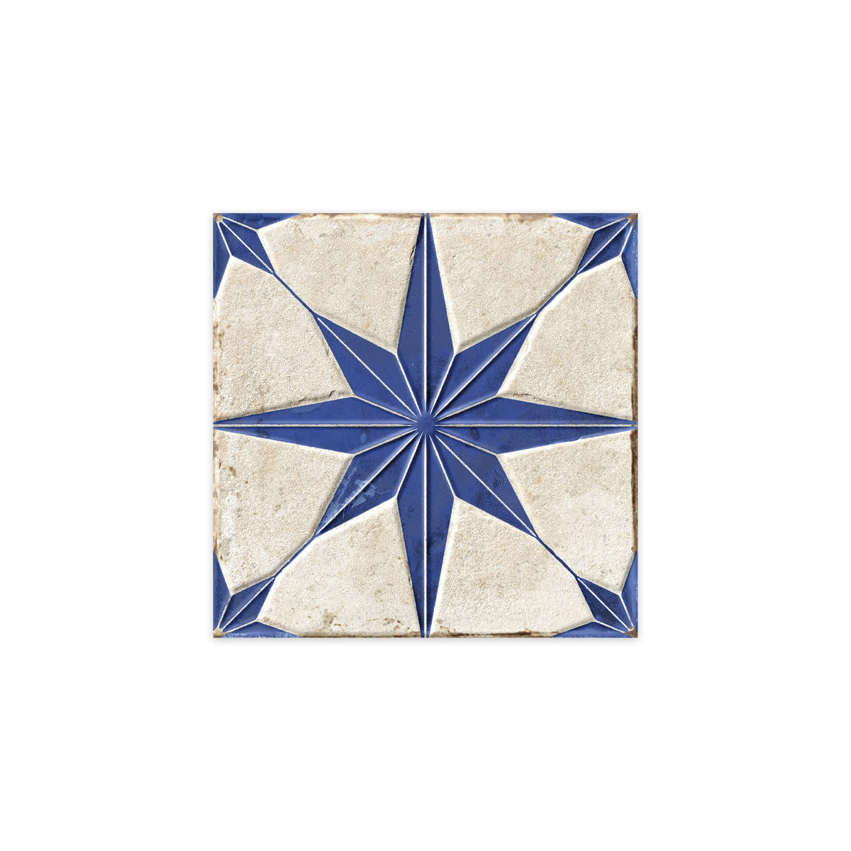 Carrelage Vintage effet Carreau ciment 3D Etoile Bleue et Fond Blanc 22,3x22,3x0,9 cm Sparta - Sol et mur intérieur