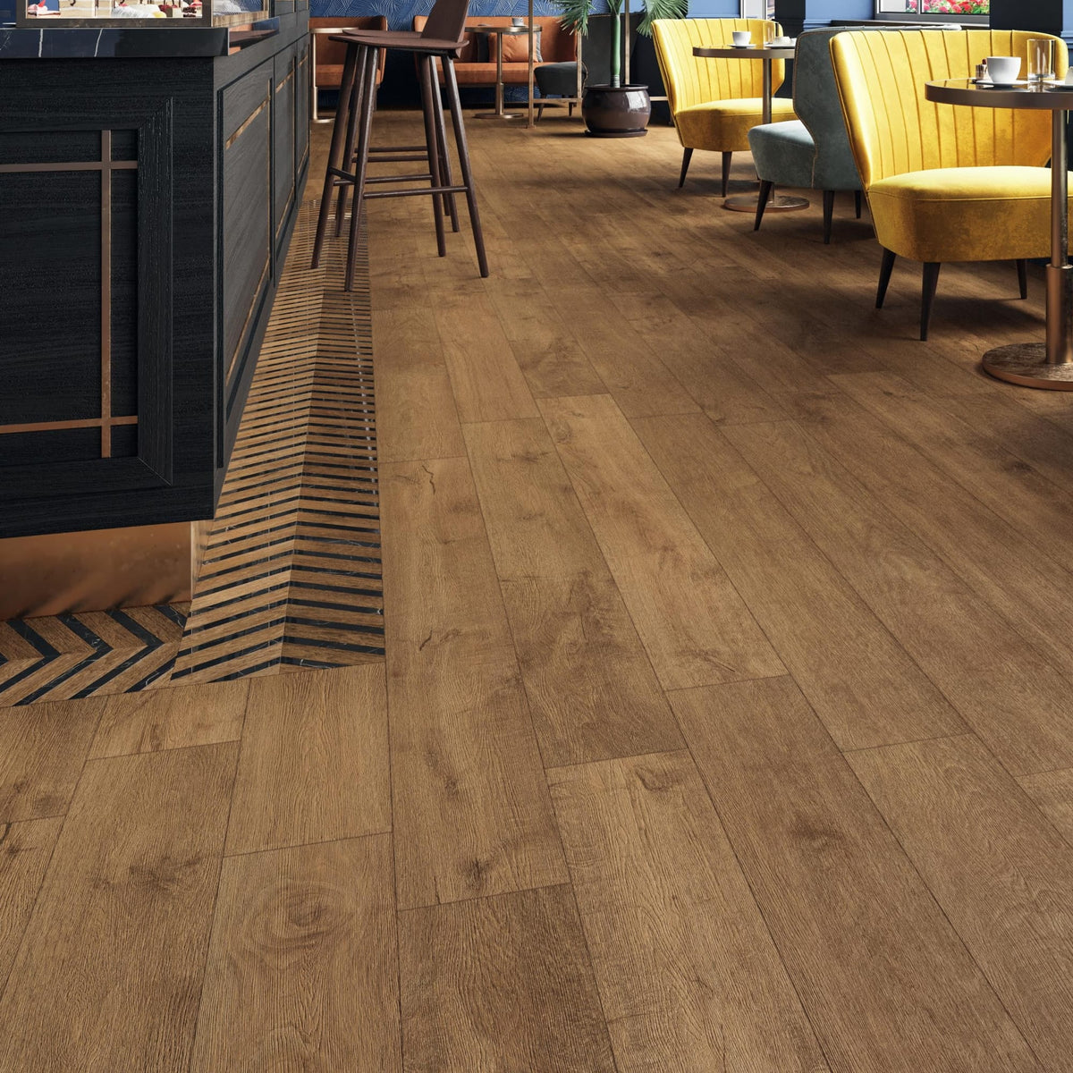 Carrelage effet Parquet Bois Chêne Cognac Chevron Pointe de Hongrie 29,4x28,7x0,95 cm Mat Lorenta - Sol et mur intérieur