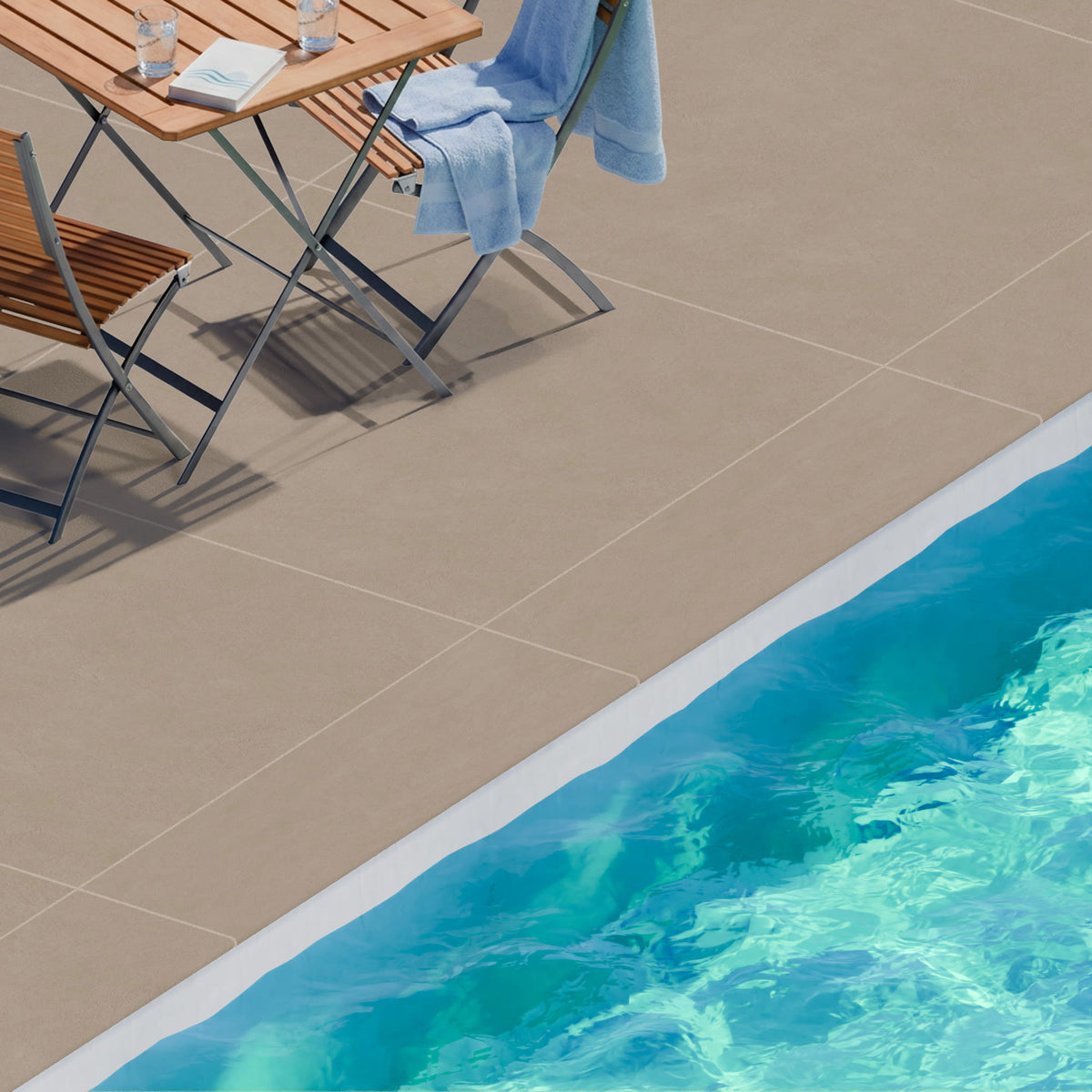 Margelle de piscine effet Béton Brun Sable 120x33x2 cm Bord 1/2 Rond Benzaro
