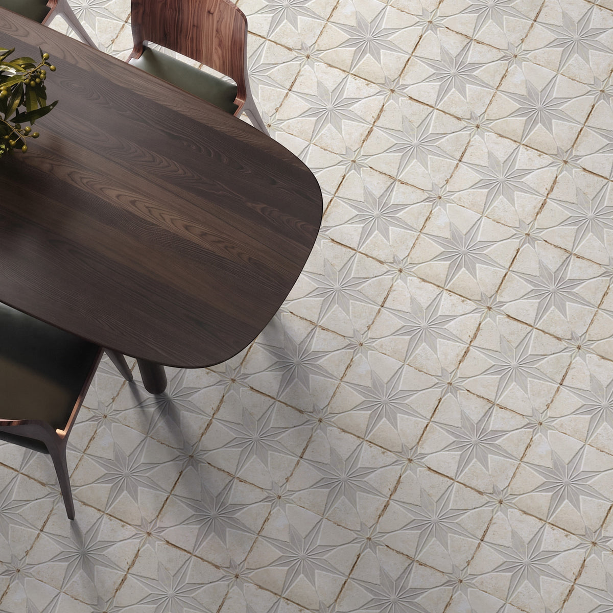 Carrelage Vintage effet Carreau ciment 3D Etoile Blanche et Fond Blanc 22,3x22,3x0,9 cm Sparta - Sol et mur intérieur