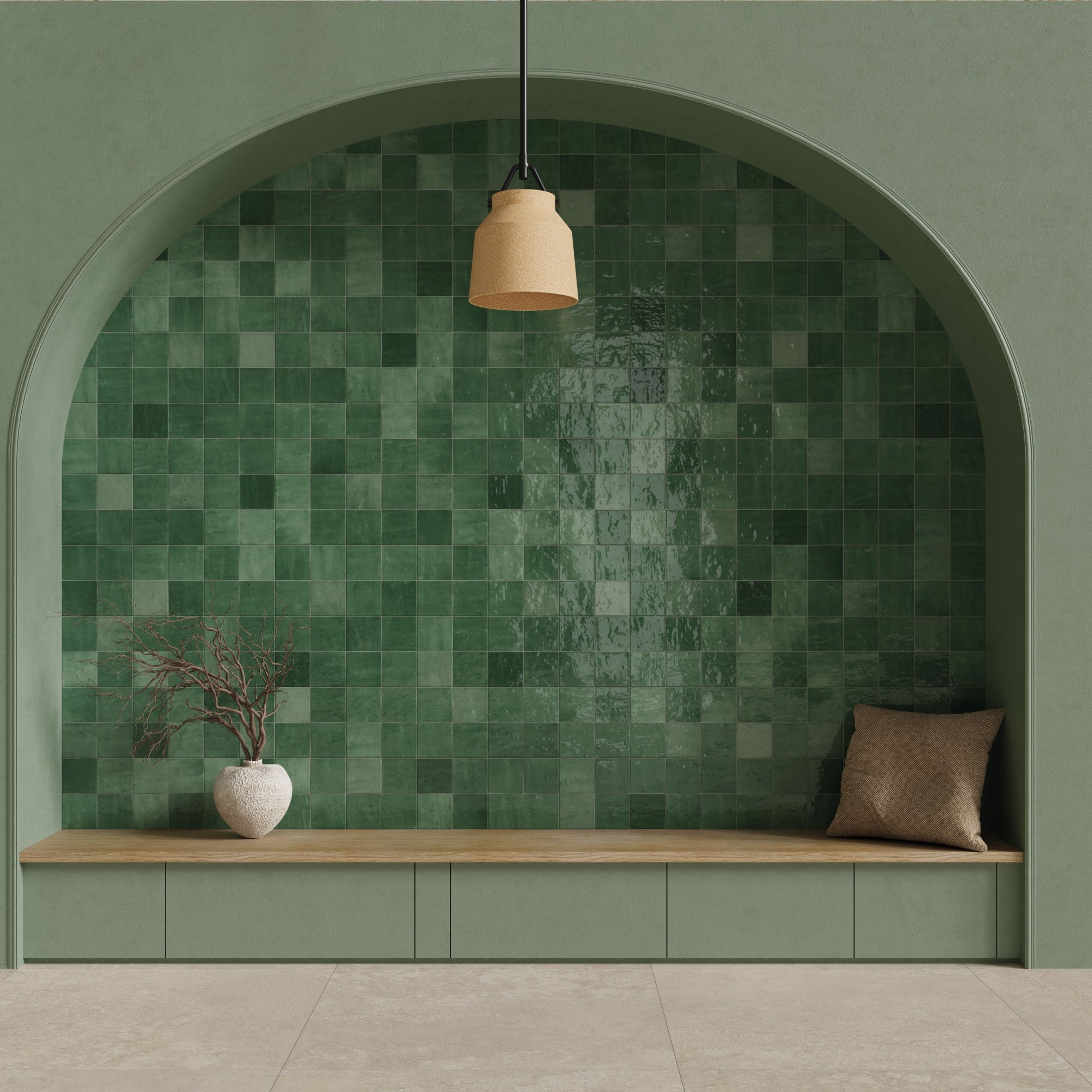 Carrelage effet Zellige Vert Profond 10,7x10,7x0,85 cm Samorel - Mur intérieur