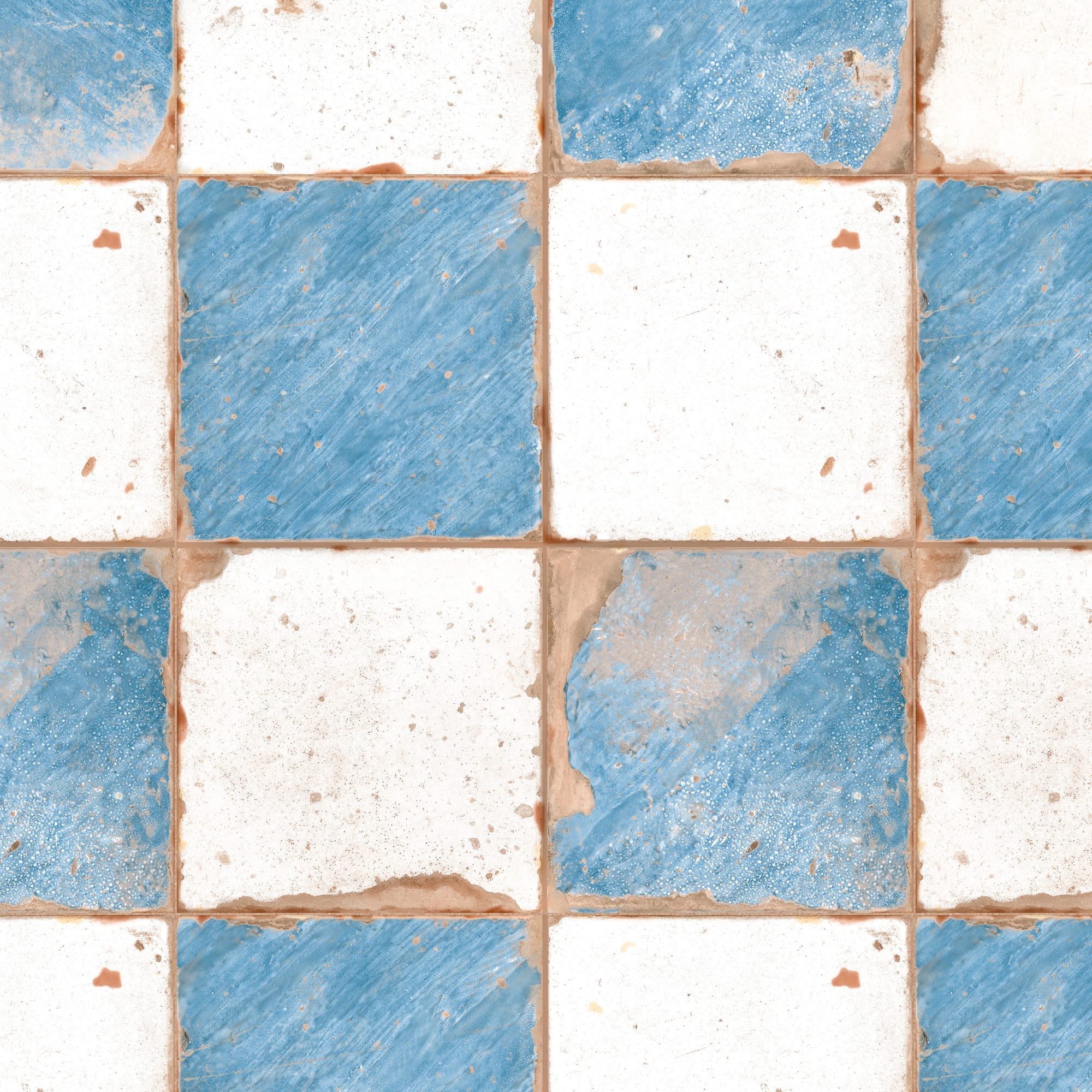 Carrelage Vintage Bleu et Blanc Damier 33x33x0,95 cm Rhodes - Sol et mur intérieur