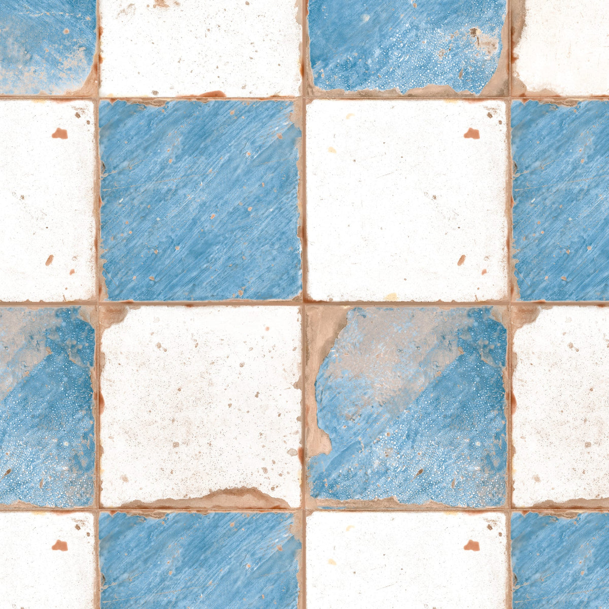 Carrelage Vintage Bleu et Blanc Damier 33x33x0,95 cm Rhodes - Sol et mur intérieur