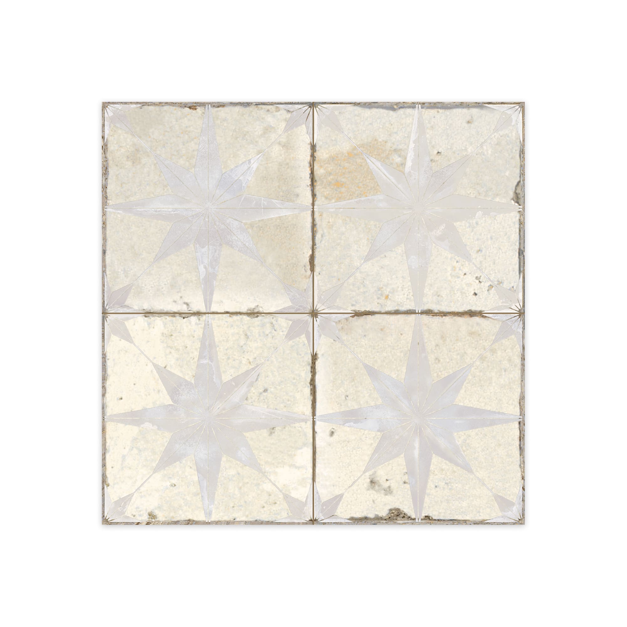 Carrelage Vintage effet Carreau ciment 3D Etoile Blanche et Fond Blanc 45x45x0,95 cm Sparta - Sol et mur intérieur
